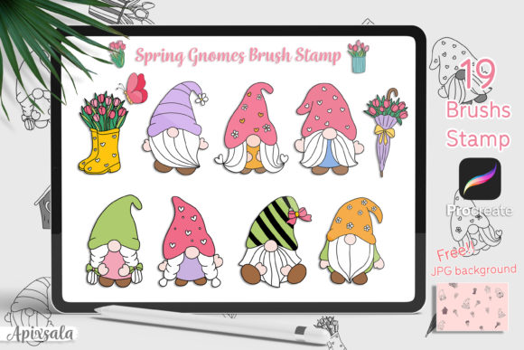 Download Spring Gnomes Brush Stamp for Procreate - Premium Resources