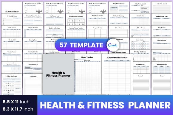 Download Health &amp; Fitness Planner Canva Interior - Fitness planner Collection