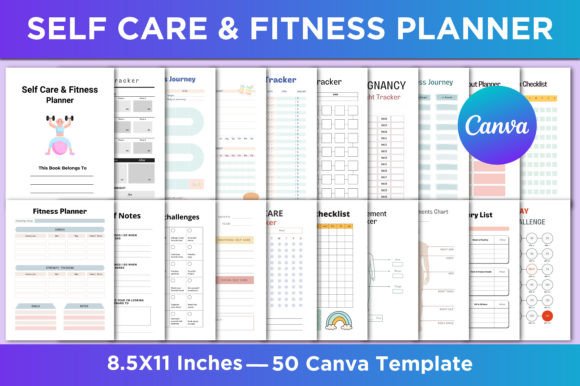 Download Self Care &amp; Fitness Planner Canva - Fitness planner Collection
