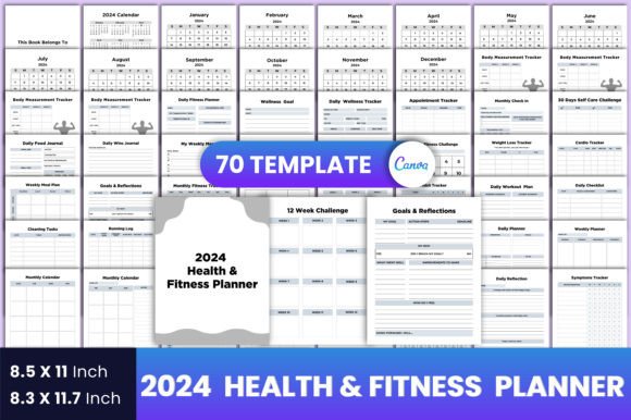 Download 2024 Health &amp; Fitness Planner Canva - Fitness planner Collection