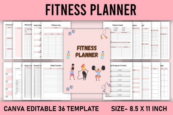 Download Fitness Planner Canva Template KDP - Fitness planner Collection