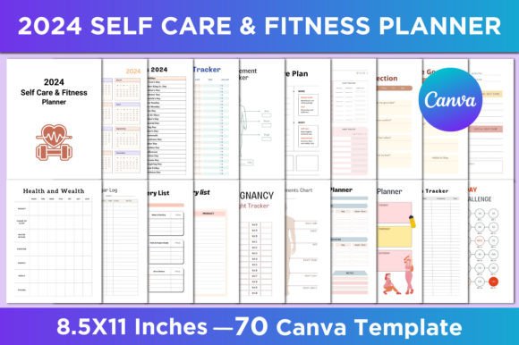 Download 2024 Self Care &amp; Fitness Planner Canva - Fitness planner Collection