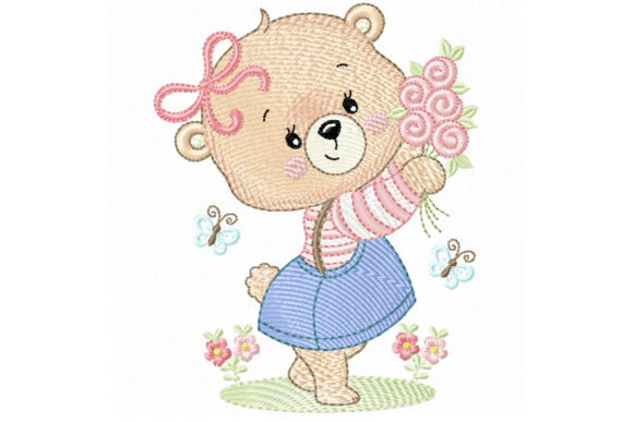 Download Cute Teddy Bear Embroidery Design Girl - Design Collection